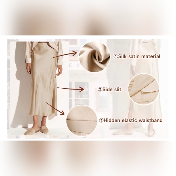 Satin High Waisted Side Split Maxi Skirt #984 - Picture 12 of 13